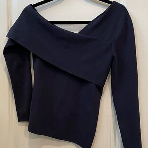 Reiss Asymmetrical Off Shoulder Sweater Navy Blue